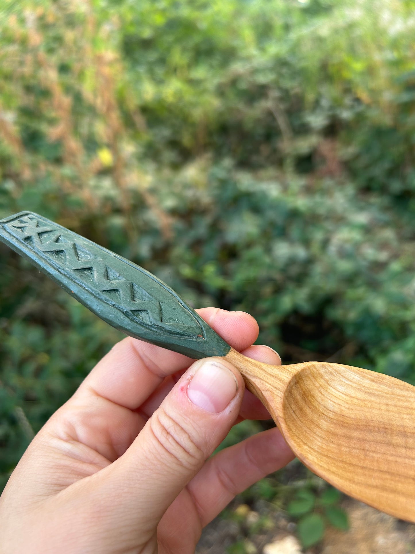 Deep Green ~ Eating Spoon ~ Cherry Wood