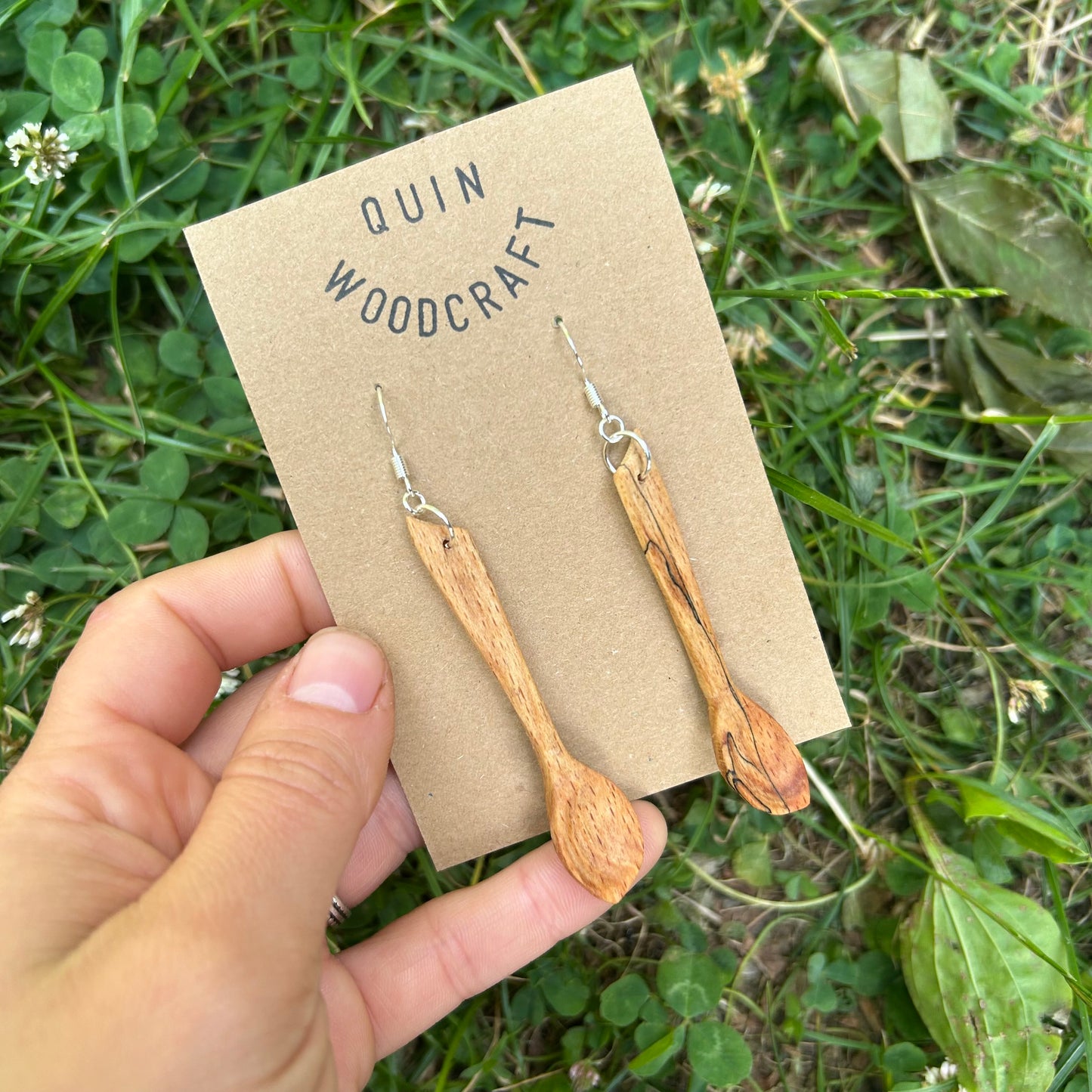 Tiny Spoon Earrings ~ Spalted Beech