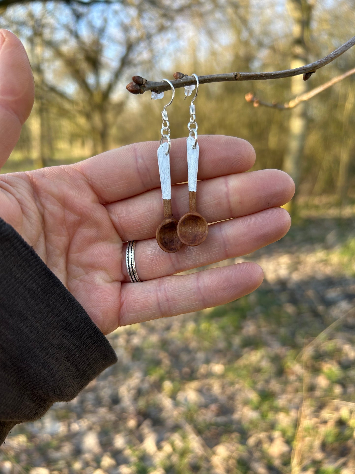 Tiny Spoon Earrings ~ White Cherry