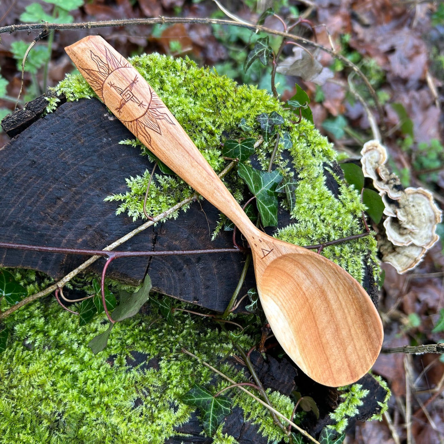 Imbolc Saint Brigid’s Cross Eating Spoon ~ Cherry Wood