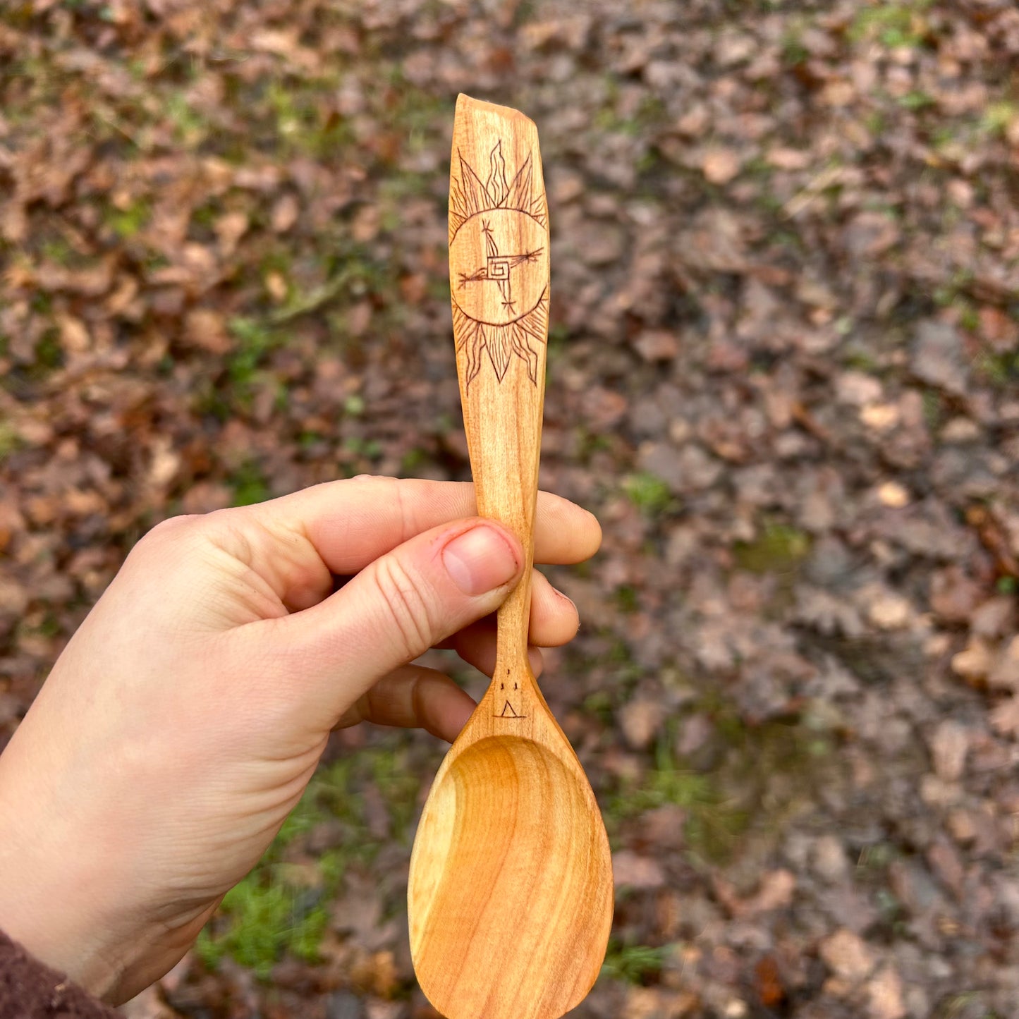 Imbolc Saint Brigid’s Cross Eating Spoon ~ Cherry Wood