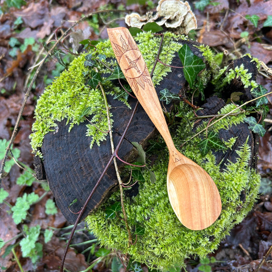 Imbolc Saint Brigid’s Cross Eating Spoon ~ Cherry Wood