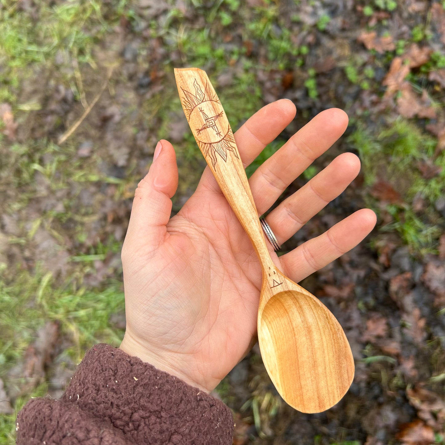 Imbolc Saint Brigid’s Cross Eating Spoon ~ Cherry Wood